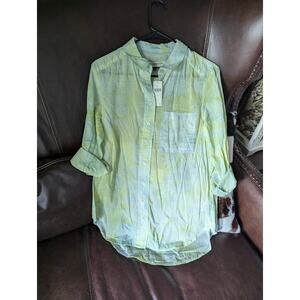 Anthropologie Pilcro Shirt SMALL Yellow Tie Dye Embroidered Eyelet Funky Boho